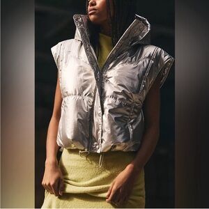 **NEW**Daily Practice by Anthropologie Silver Metallic Puffer Vest.